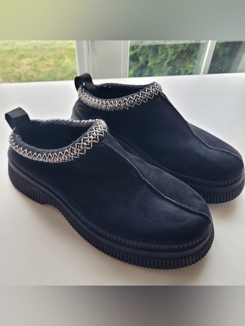 French Connection Black Platform Slipper Clogs with Braided Trim Women's Size 8